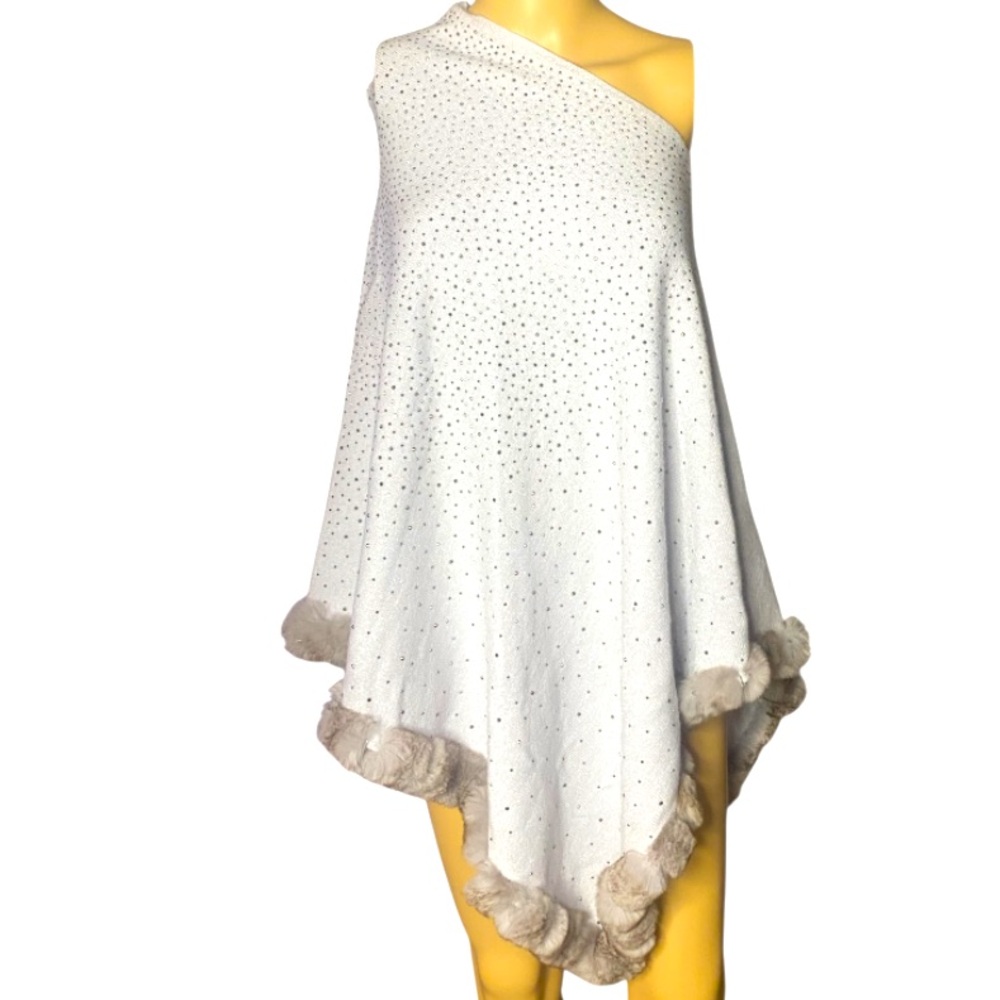 La Fiorentina Rex Rabbit Fur Sparkle Light Grey Poncho O/S